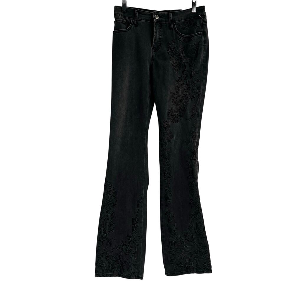 Chico’s So Slimming Girlfriend Flare Black Embroidered Jeans Boho Western Grunge - Picture 3 of 13